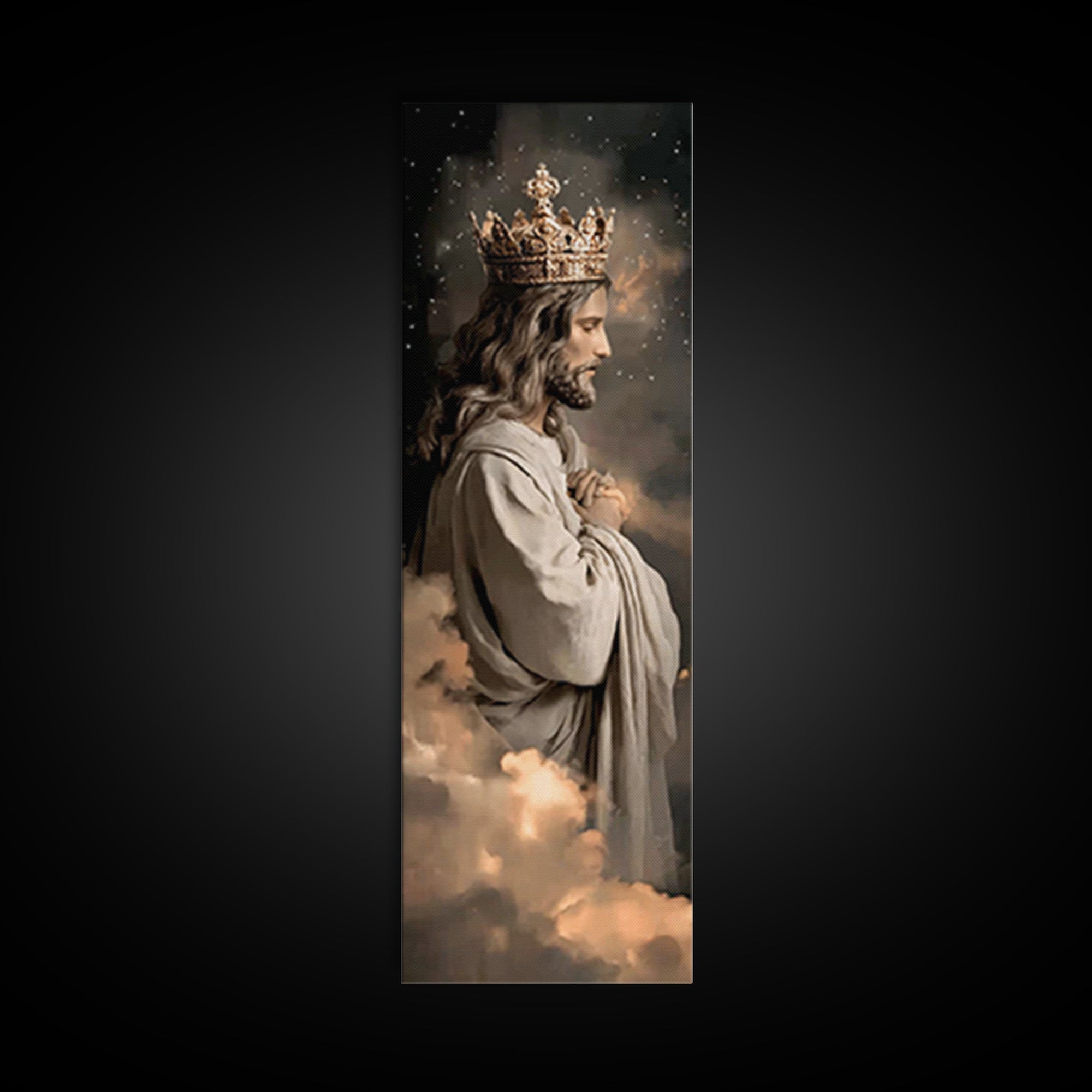 Crowned In Light – Framed Canvas Print – Tall Narrow Wall Art – Christian Art Canvas – Jesus Painting – Christian Wall Art – Christmas Art