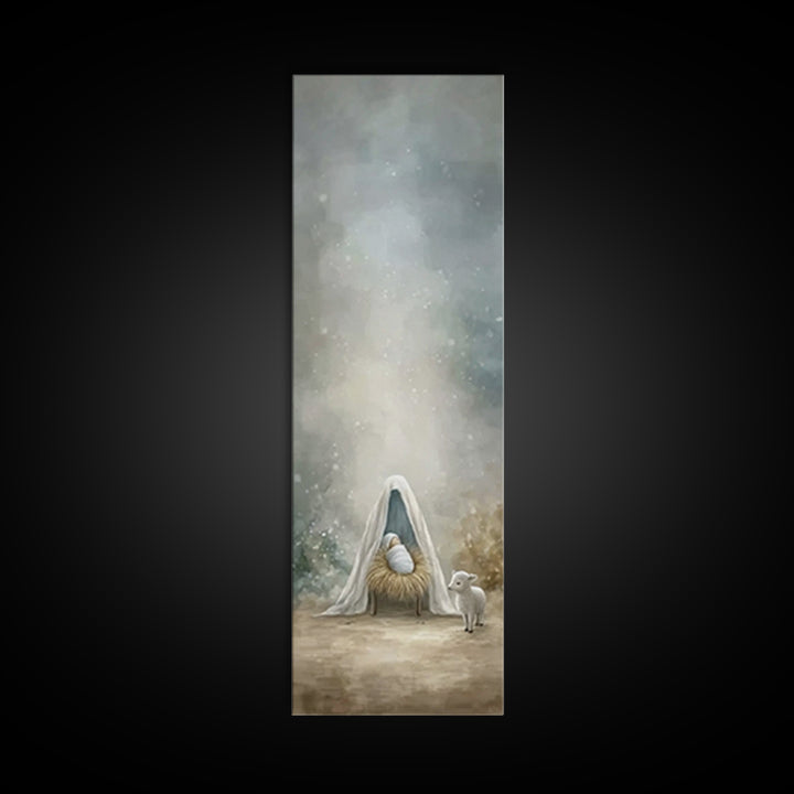 Holy Manger Peace – Framed Canvas Print – Narrow Art – Christian Christmas Art – Christian Wall Art – Christmas Art Prints – Christian Art