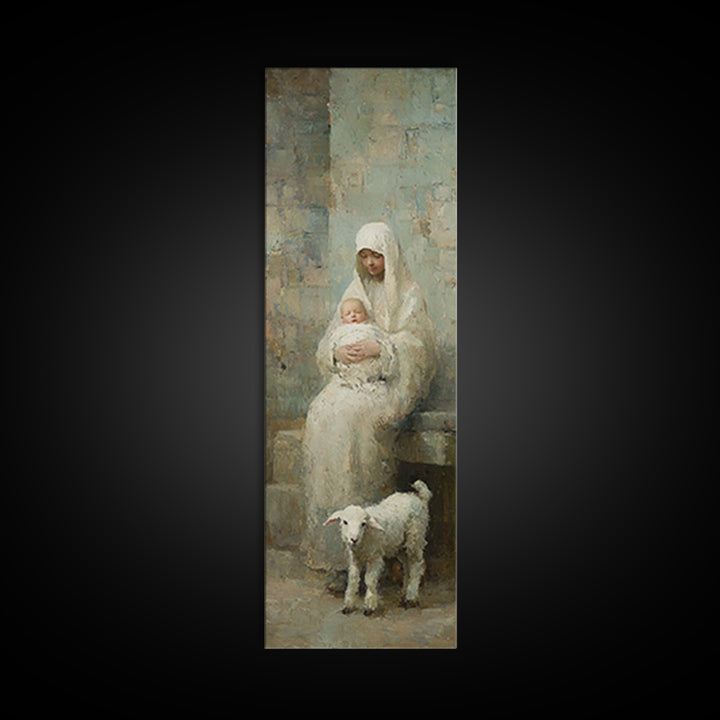 Mother’s Gentle Grace – Framed Canvas Print – Tall Narrow Wall Art – Christian Art Canvas – Mary And Jesus Painting – Christian Wall Art –