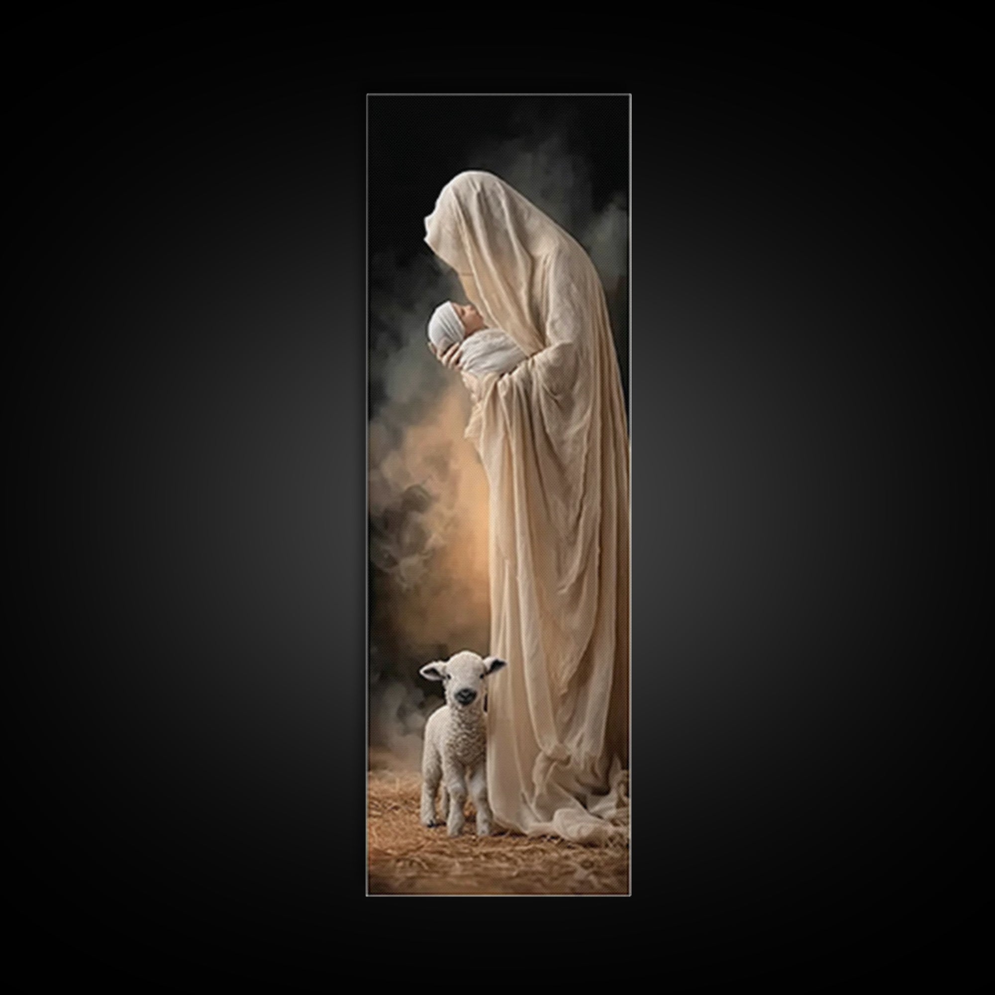 Tender Nativity Love – Framed Canvas Print – Skinny Art – Christian Christmas Decor – Christian Art Print – Christmas Wall Art – Christian