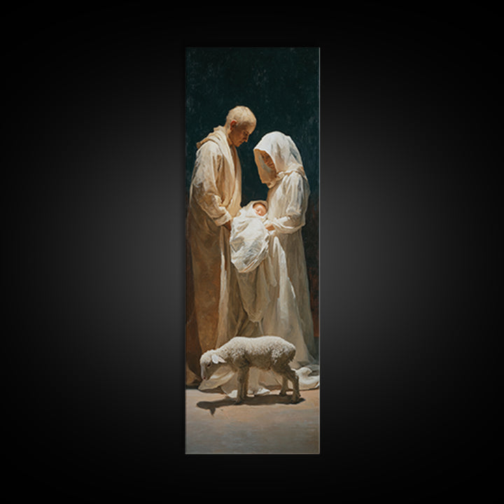 Nativity Night Peace – Framed Canvas Print – Narrow Art – Christian Art Canvas – Christmas Wall Art – Christian Art Gift – Christian Christ