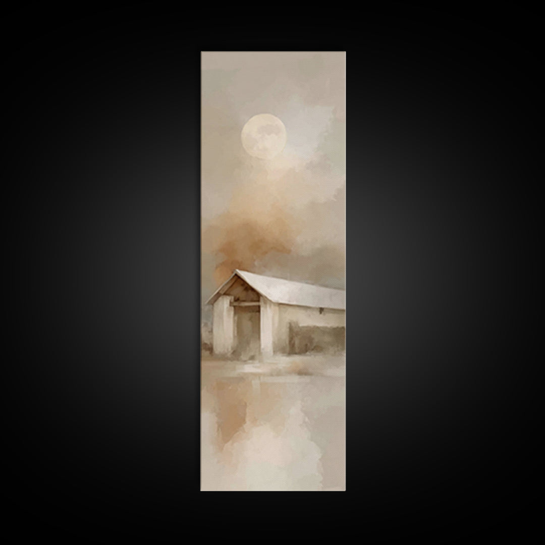 Humble Stable Moon – Framed Canvas Print – Tall Narrow Wall Art – Christmas Wall Art – Christian Christmas Art – Christian Art Canvas – Chr