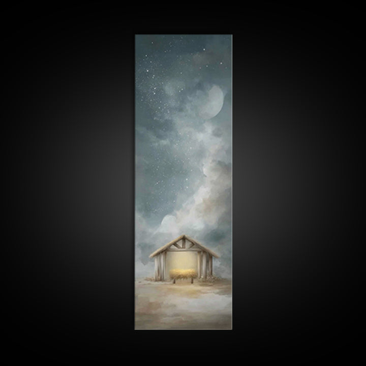 Manger Under Stars – Framed Canvas Print – Tall Skinny Art Print – Christian Christmas Art – Christian Art Canvas – Christmas Wall Art – Ch