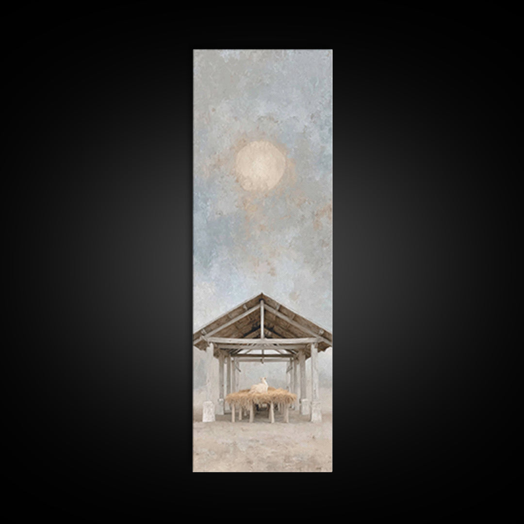 Moonlit Bethlehem Sky – Framed Canvas Print – Narrow Art – Christian Wall Art – Christian Christmas Art – Christian Art Canvas – Christmas