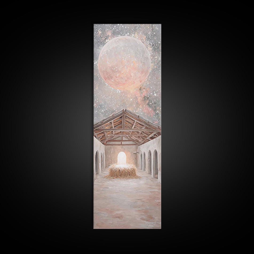 Celestial Nativity Light – Framed Canvas Print – Tall Narrow Wall Art – Christian Art Canvas – Christian Christmas Art – Christian Wall Art