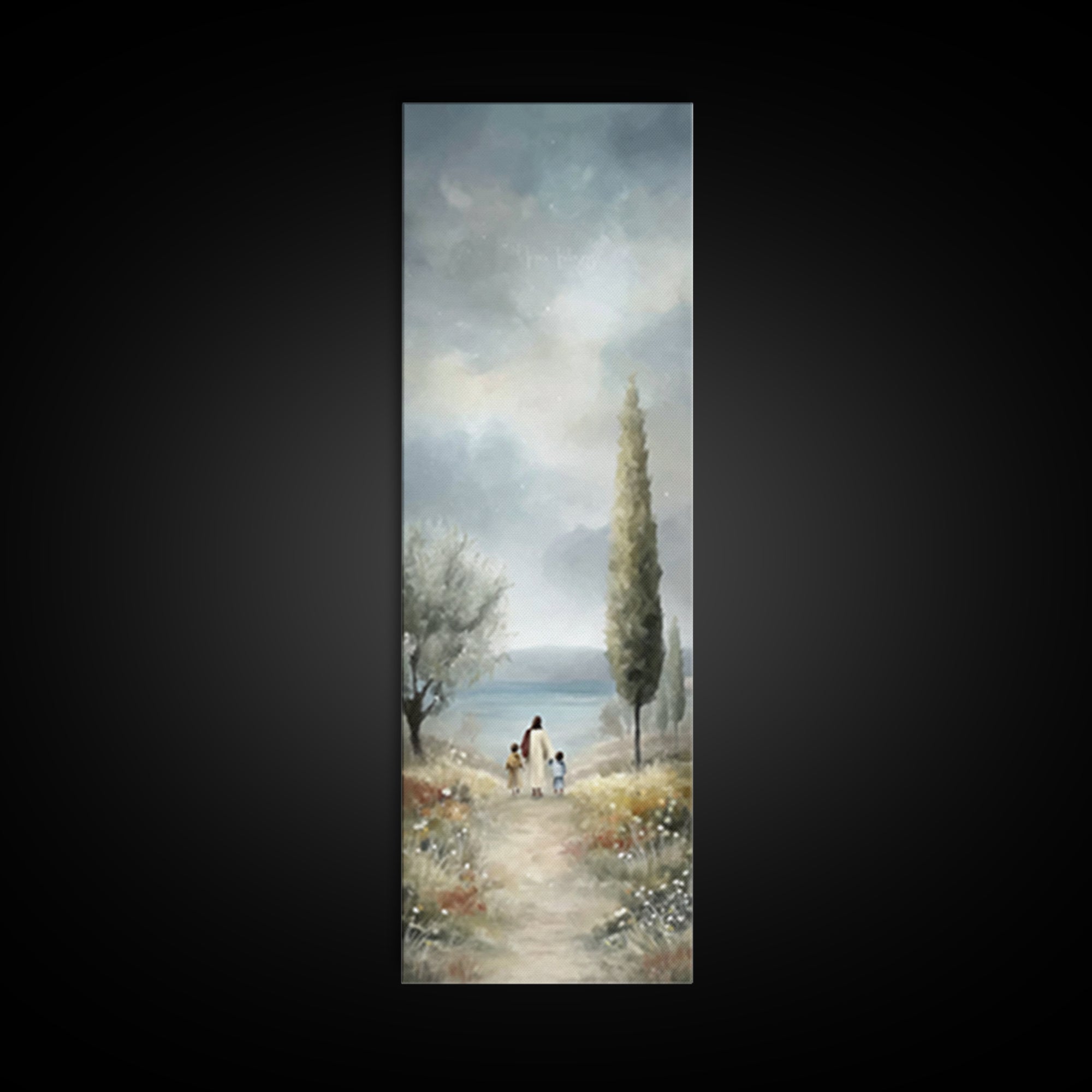 Morning Grace Path, Framed Canvas Print, Tall Skinny Art Print, Christian Art Canvas, Jesus Painting, Christian Christmas