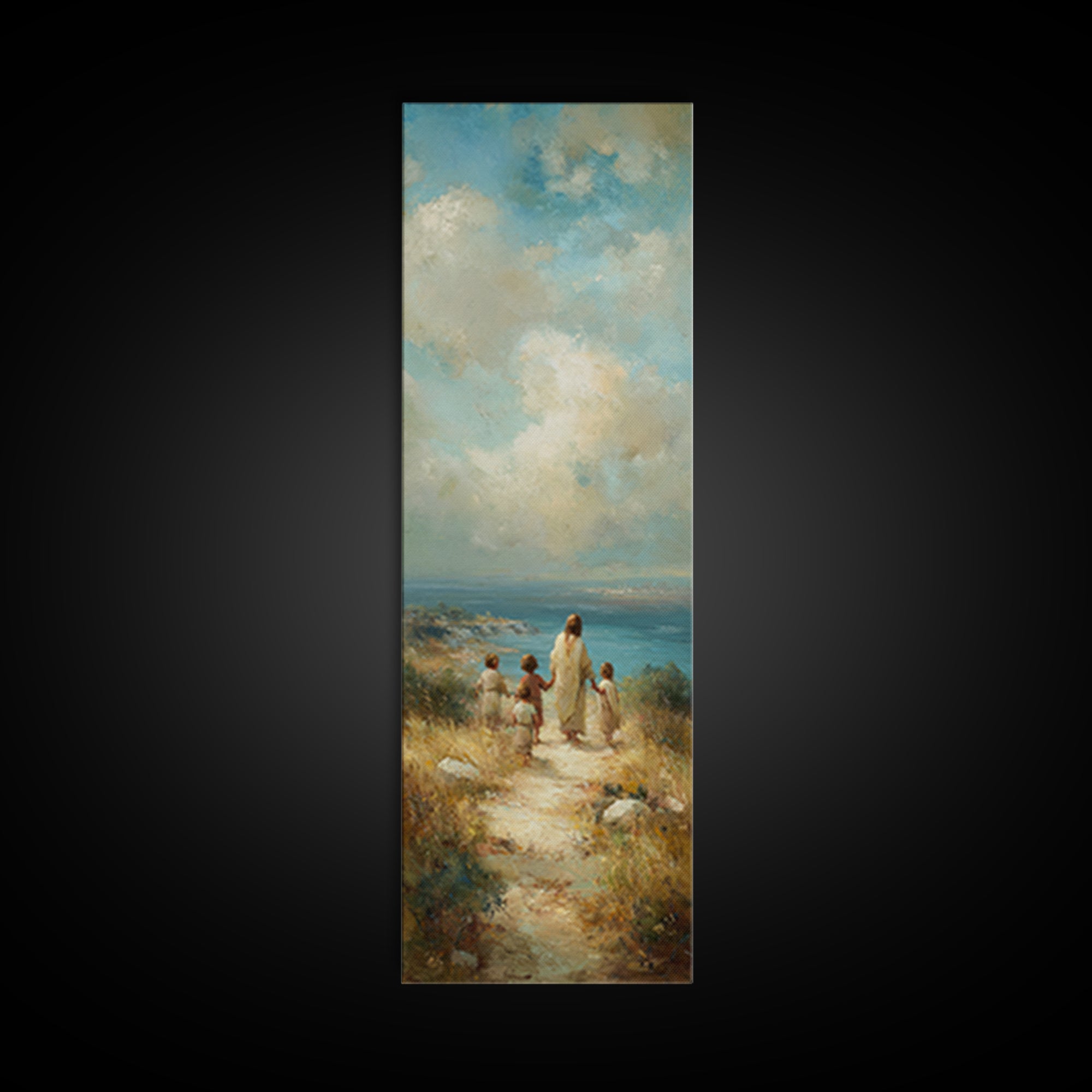 Shepherd’s Dawn, Framed Canvas Print, Tall Skinny Art Print, Christian Art, Christian Canvas, Christmas Art, Jesus Painting