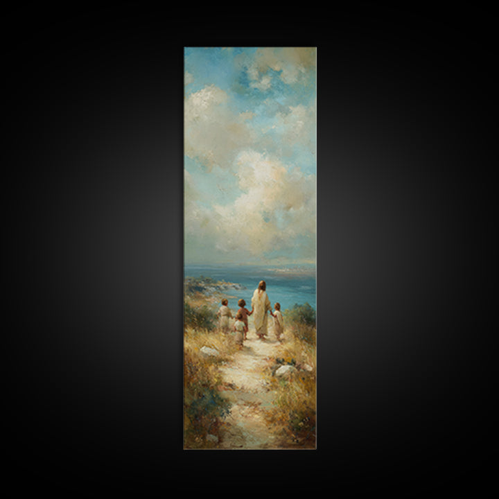 Shepherd’s Dawn, Framed Canvas Print, Tall Skinny Art Print, Christian Art, Christian Canvas, Christmas Art, Jesus Painting