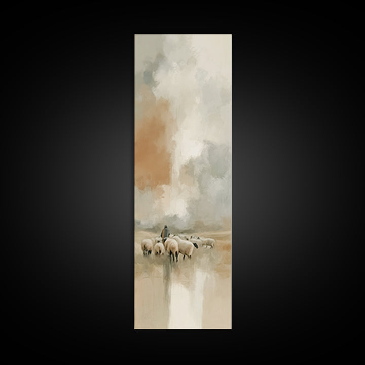 Shepherd’s Quiet Path – Framed Canvas Print – Tall Narrow Wall Art – Christian Art Canvas – Jesus Painting – Christmas Art