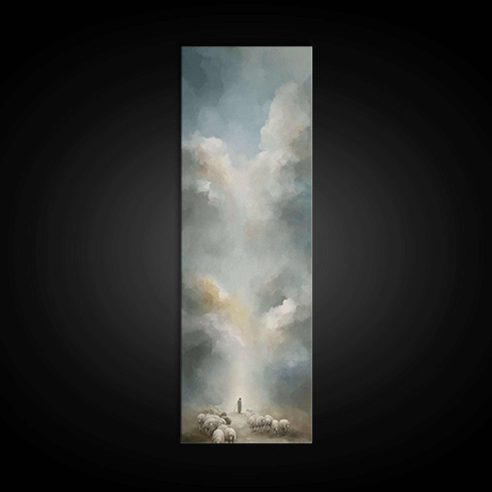 Heavenly Pasture Light | Framed Canvas Print | Tall Skinny Art Print | Christian Wall Art | Christian Art Canvas | Jesus Painting