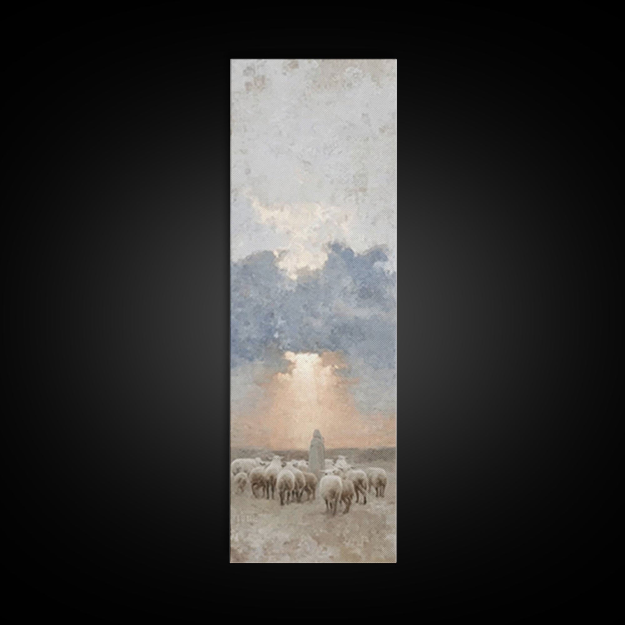Morning Shepherd Grace – Framed Canvas Print – Tall Skinny Art Print – Christian Painting – Christian Art Canvas – Christmas Art