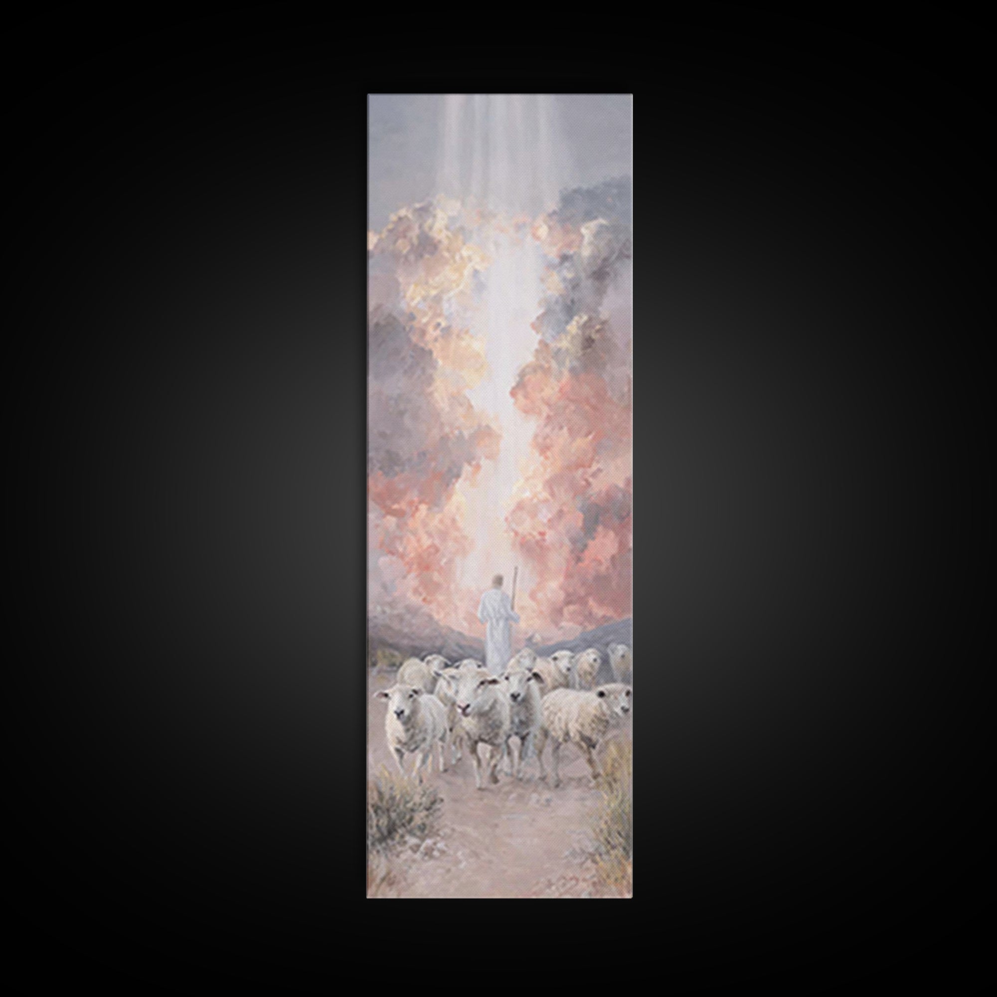 Cross Of The Clouds, Framed Canvas Print, Tall Narrow Wall Art, Christian Art, Jesus Painting, Christian Christmas Art