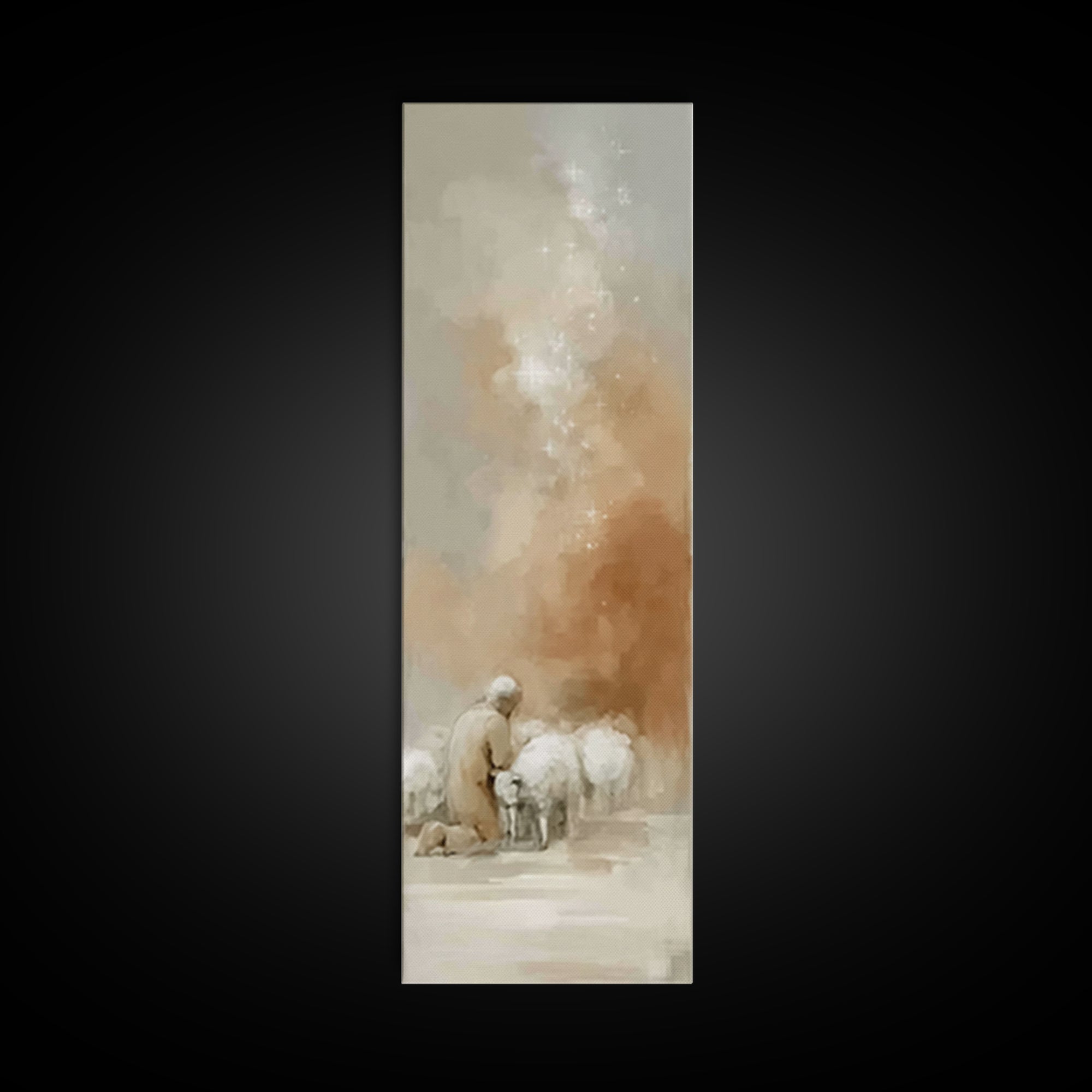 Prayer Under Stars | Framed Canvas Print | Tall Skinny Art Print | Christian Wall Art | Christian Art Canvas | Jesus Painting