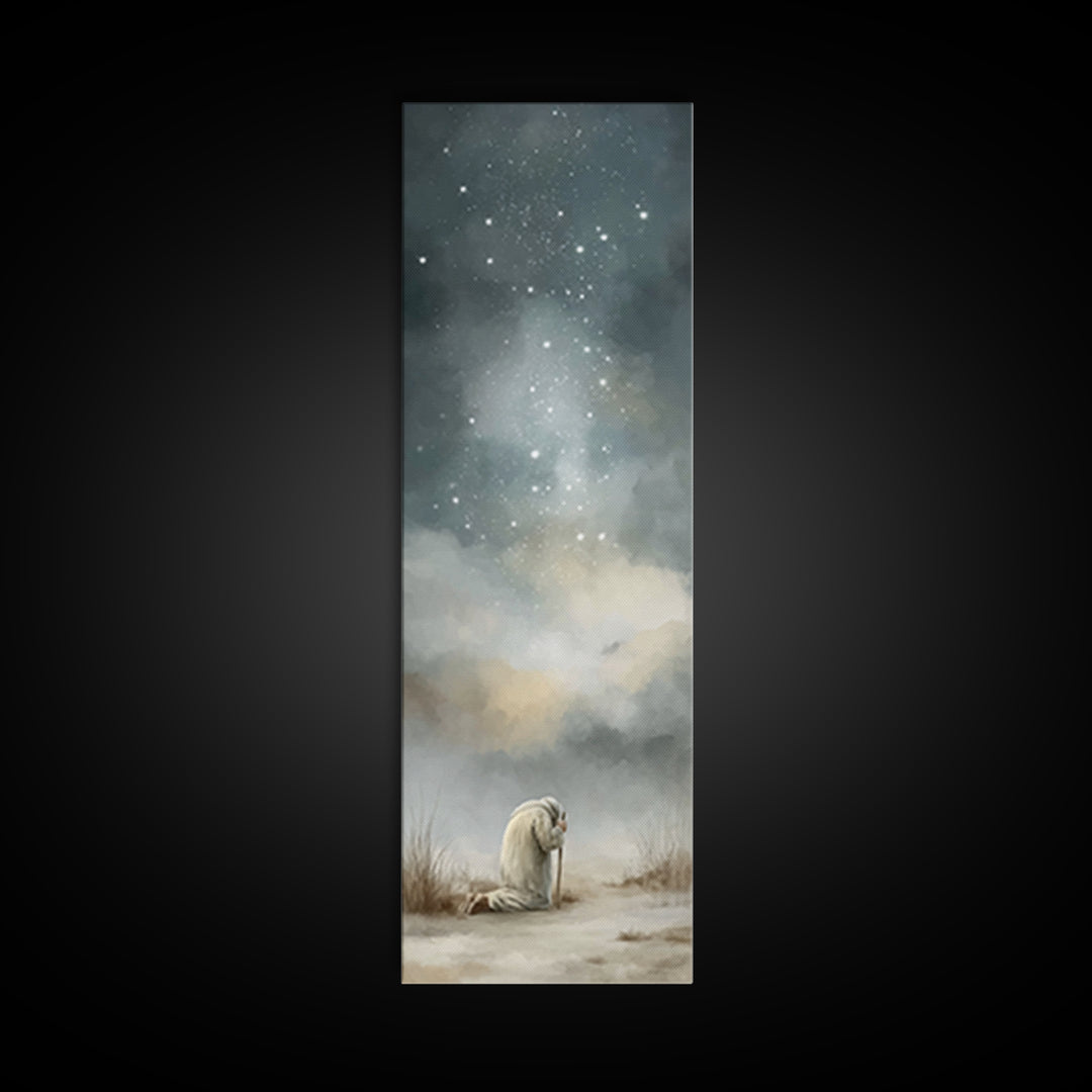 Silent Night Prayer – Framed Canvas Print – Tall Narrow Wall Art – Christian Painting – Christian Art Canvas – Christmas Art