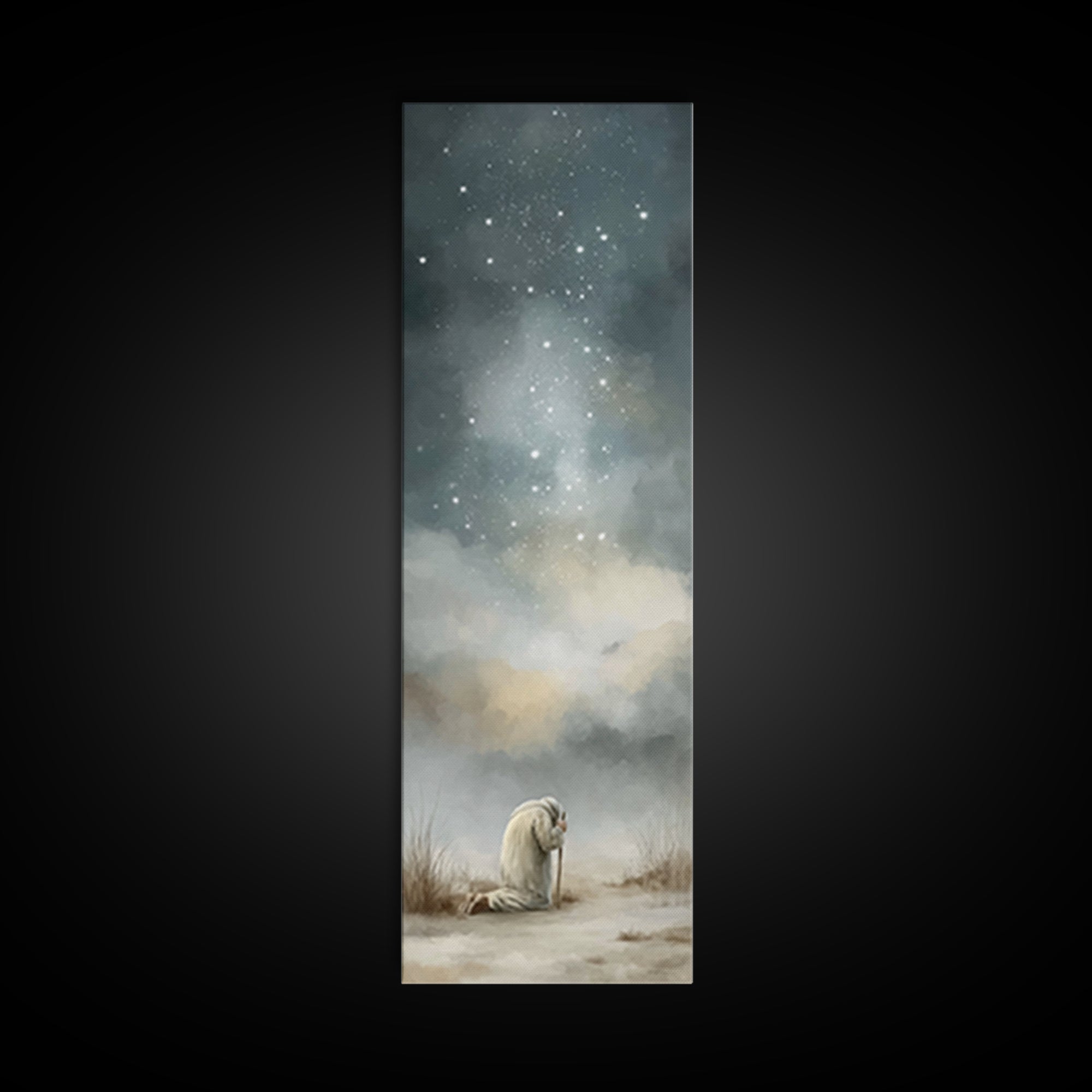 Silent Night Prayer – Framed Canvas Print – Tall Narrow Wall Art – Christian Painting – Christian Art Canvas – Christmas Art