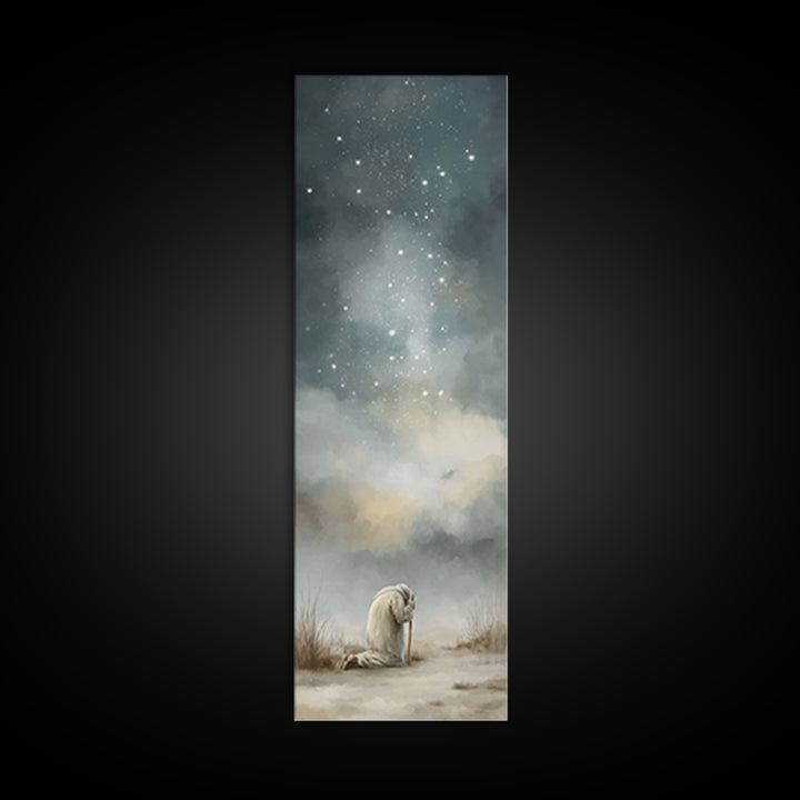 Silent Night Prayer – Framed Canvas Print – Tall Narrow Wall Art – Christian Painting – Christian Art Canvas – Christmas Art