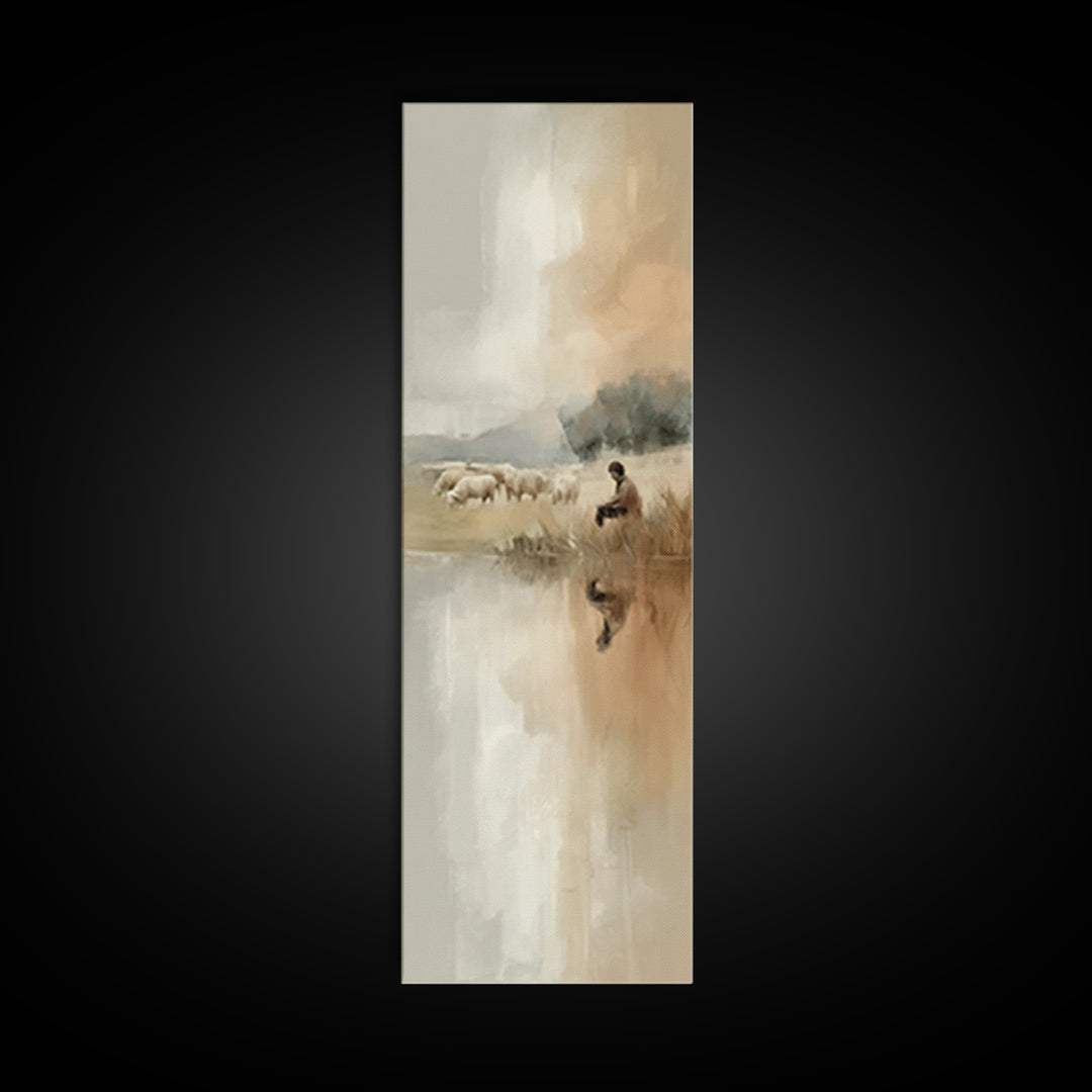 Shepherd’s Quiet Watch, Framed Canvas Print, Christian Art Canvas, Tall Narrow Wall Art, Christian Art, Jesus Painting, Christian Wall Art