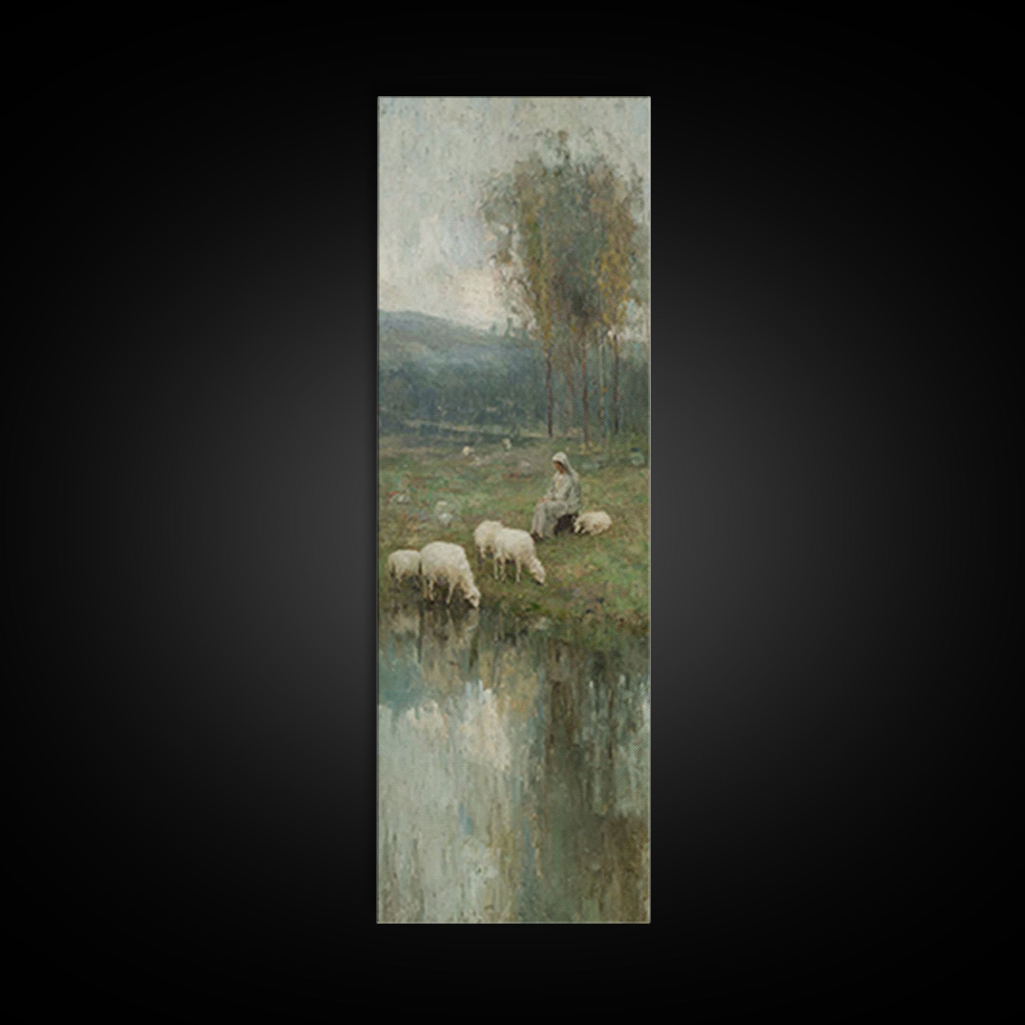 Pasture Grace Reflections – Framed Canvas Print – Christian Art – Jesus Painting – Christian Wall Art – Christian Art Canvas – Tall Narrow