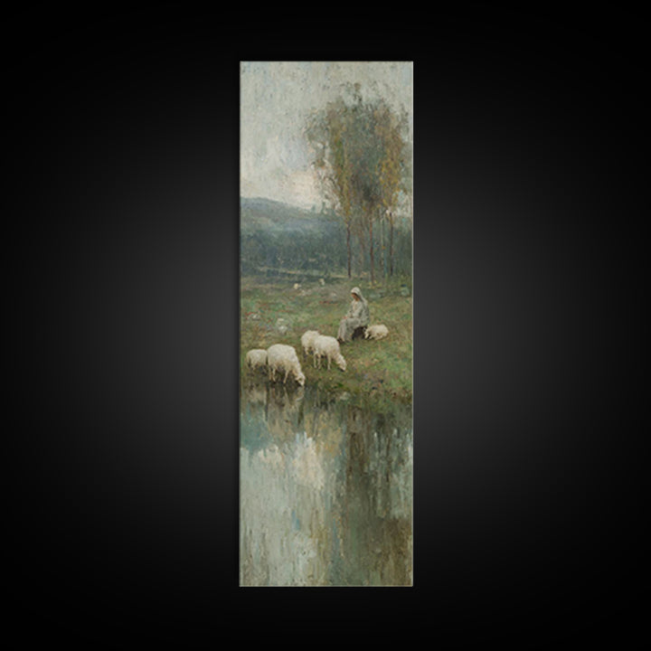 Pasture Grace Reflections – Framed Canvas Print – Christian Art – Jesus Painting – Christian Wall Art – Christian Art Canvas – Tall Narrow
