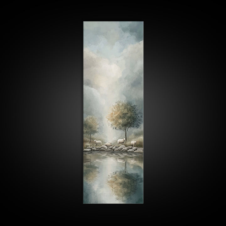 Solitude By The Lake – Framed Canvas Print – Tall Narrow Wall Art – Christian Art Canvas – Christian Art – Christian Wall Art – Jesus Paint