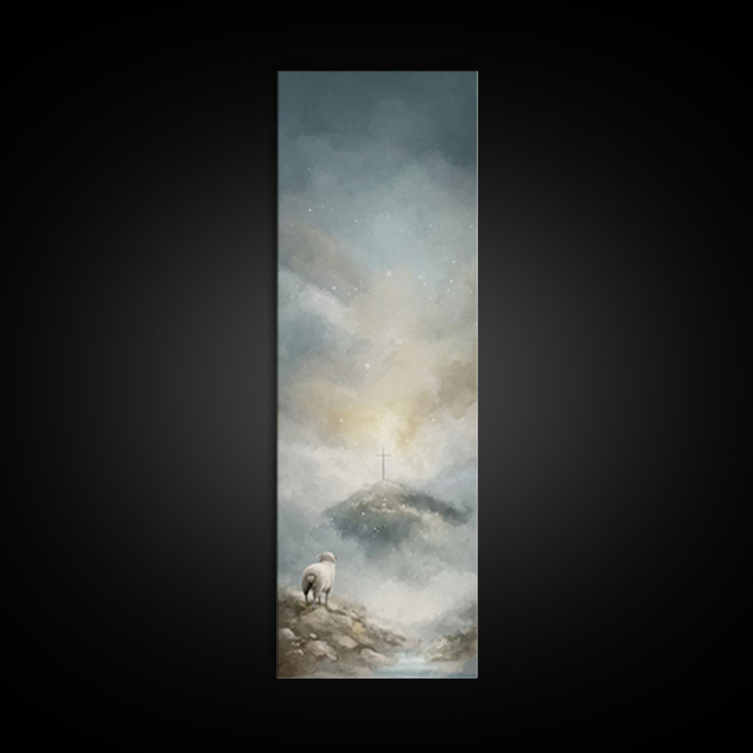 Heavenly Pasture Light – Framed Canvas Print – Tall Narrow Wall Art – Christian Wall Art – Christian Art Canvas – Jesus Painting – Christia