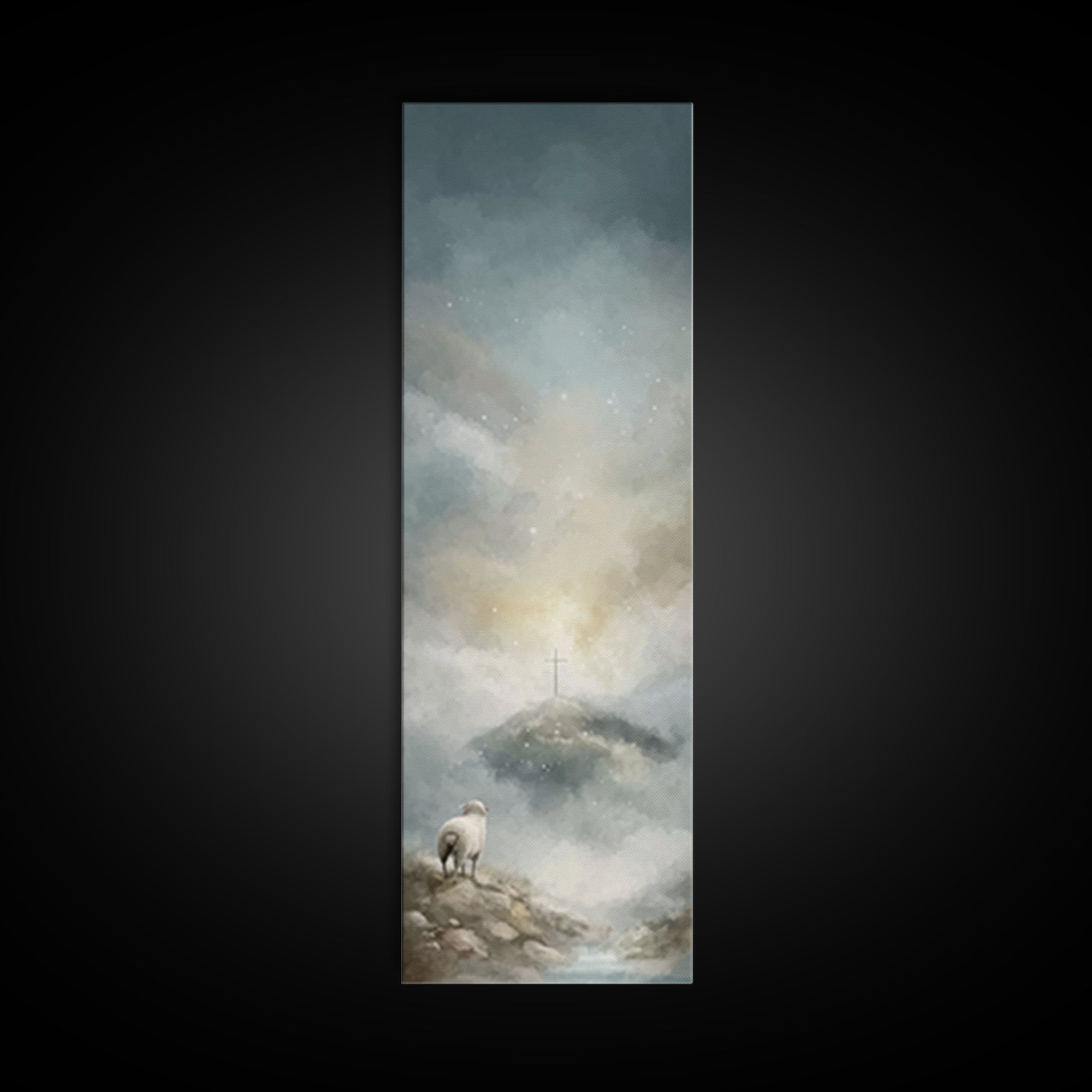 Heavenly Pasture Light – Framed Canvas Print – Tall Narrow Wall Art – Christian Wall Art – Christian Art Canvas – Jesus Painting – Christia