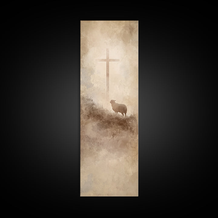 Cross On The Hill – Framed Canvas Print – Narrow Art – Christian Wall Art – Christian Art Print – Moody Christian Art – Jesus Painting – Ch