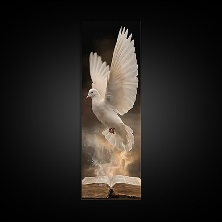 Living Word Dove – Framed Canvas Print – Tall Narrow Wall Art – Christian Art Canvas – Christian Wall Art – Christian Painting – Christmas
