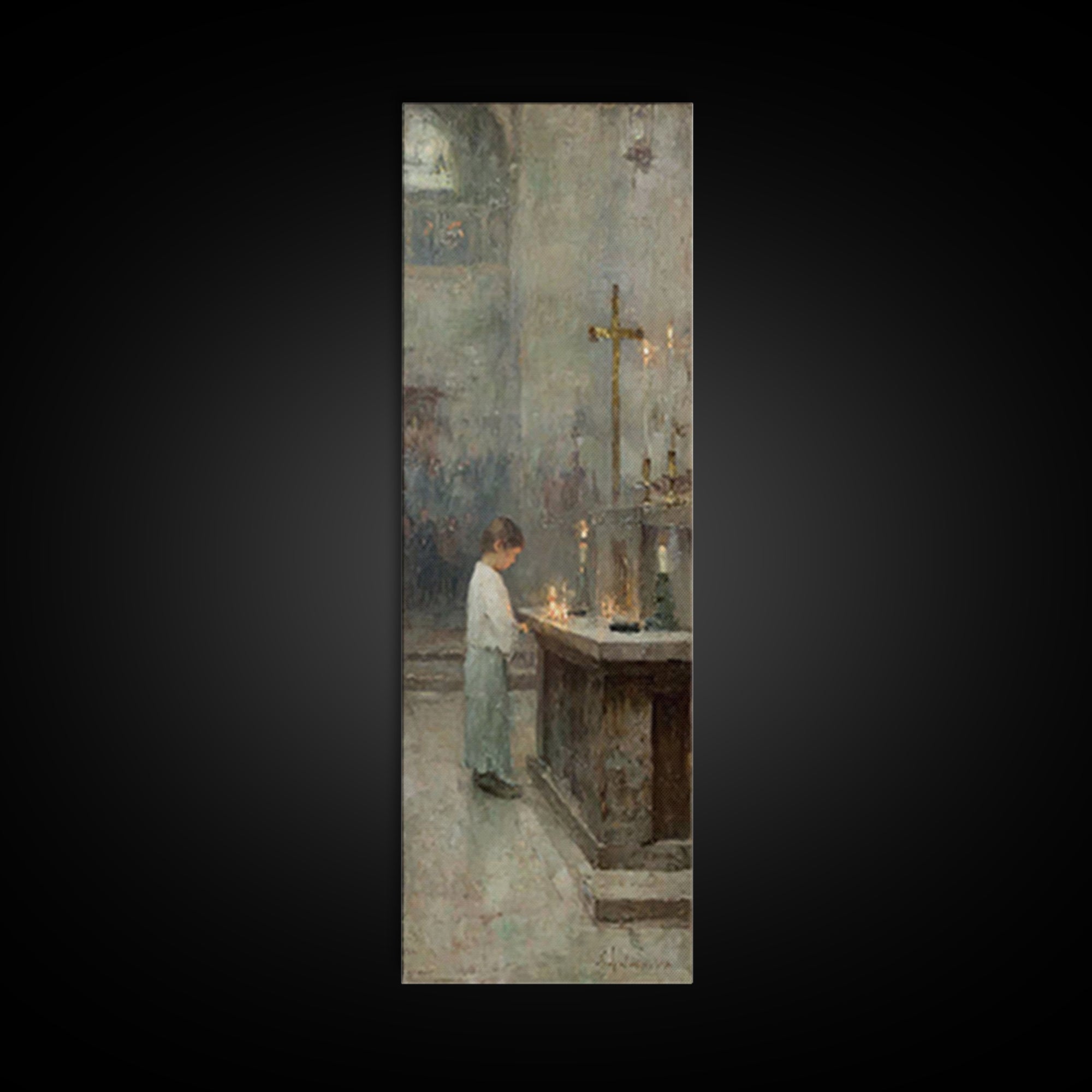 Sacred Candle – Framed Canvas Print, Christian Painting, Christian Wall Art, Vintage Christian Art, Tall Narrow Wall Art, Christian Art Can
