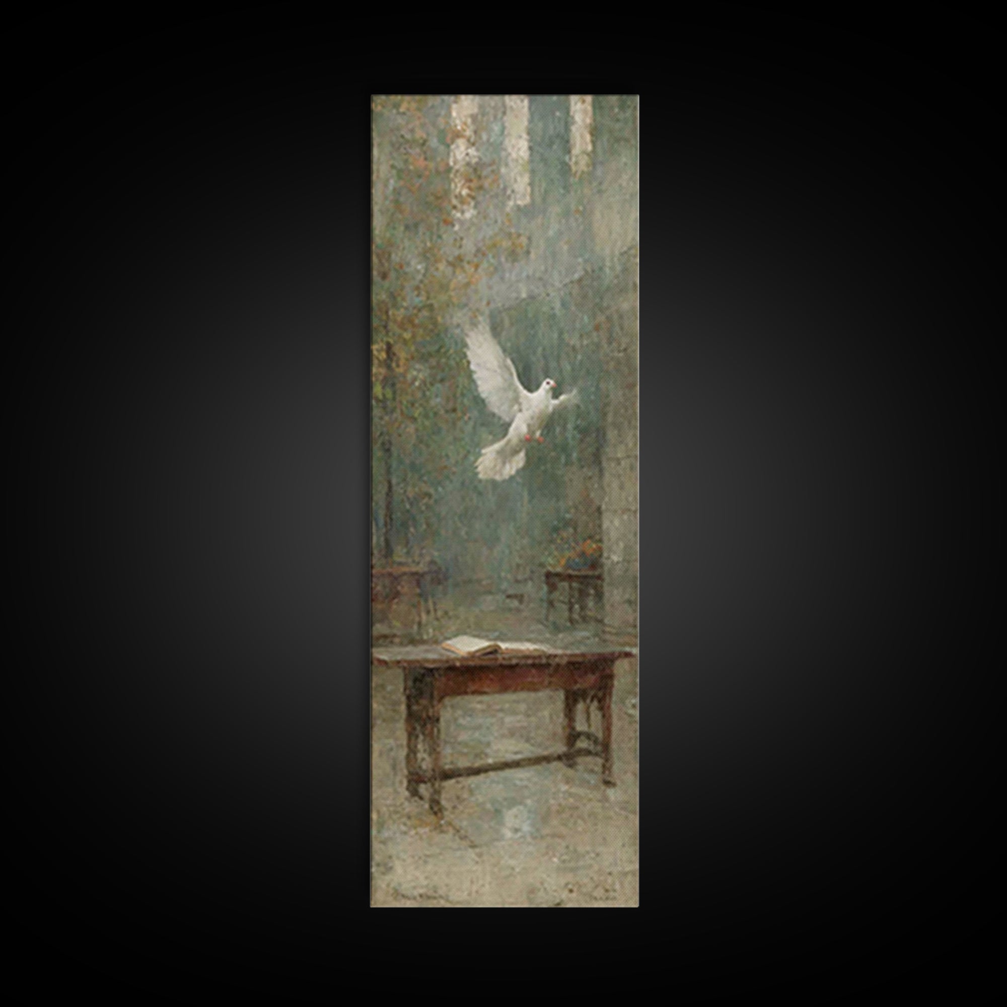 Sanctuary Light Dove – Framed Canvas Print – Narrow Art – Christian Wall Art – Christian Art Work – Vintage Christian Art – Christian Chris