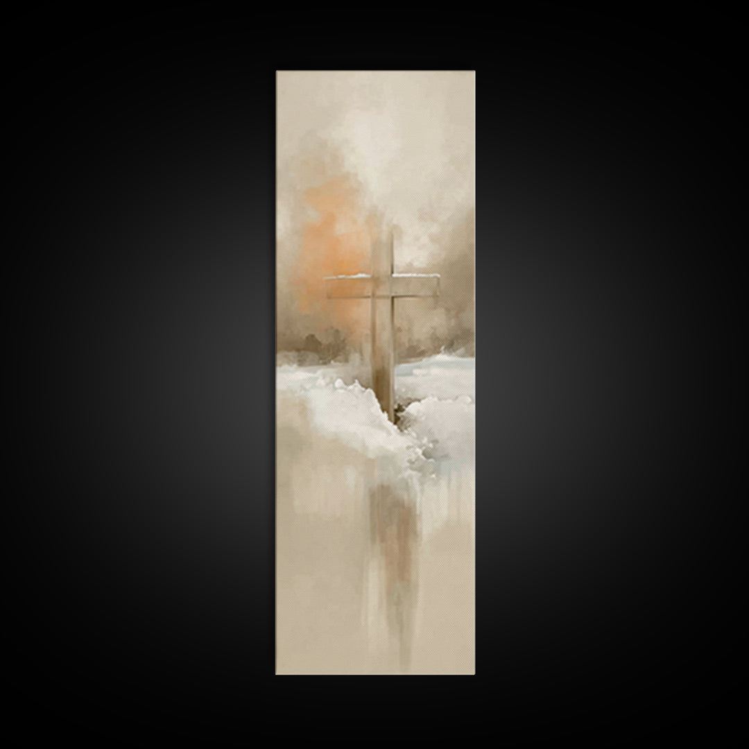 Winter Cross Glory – Framed Canvas Print – Tall Skinny Art Print – Christian Wall Art – Christian Art Canvas – Christmas Art – Christian Pa