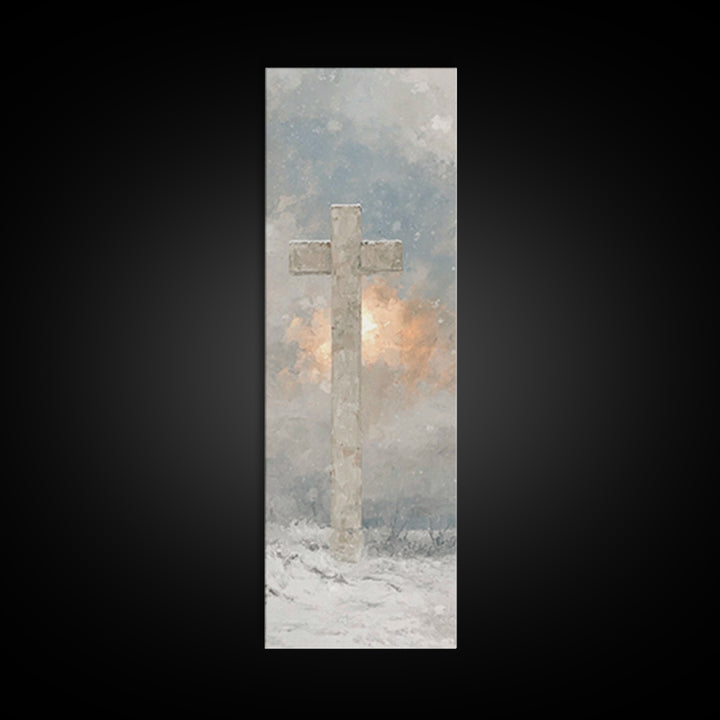 Snowfall Of Grace – Framed Canvas Print – Narrow Art – Christian Wall Art – Christian Painting – Christian Art Canvas – Christian Christmas