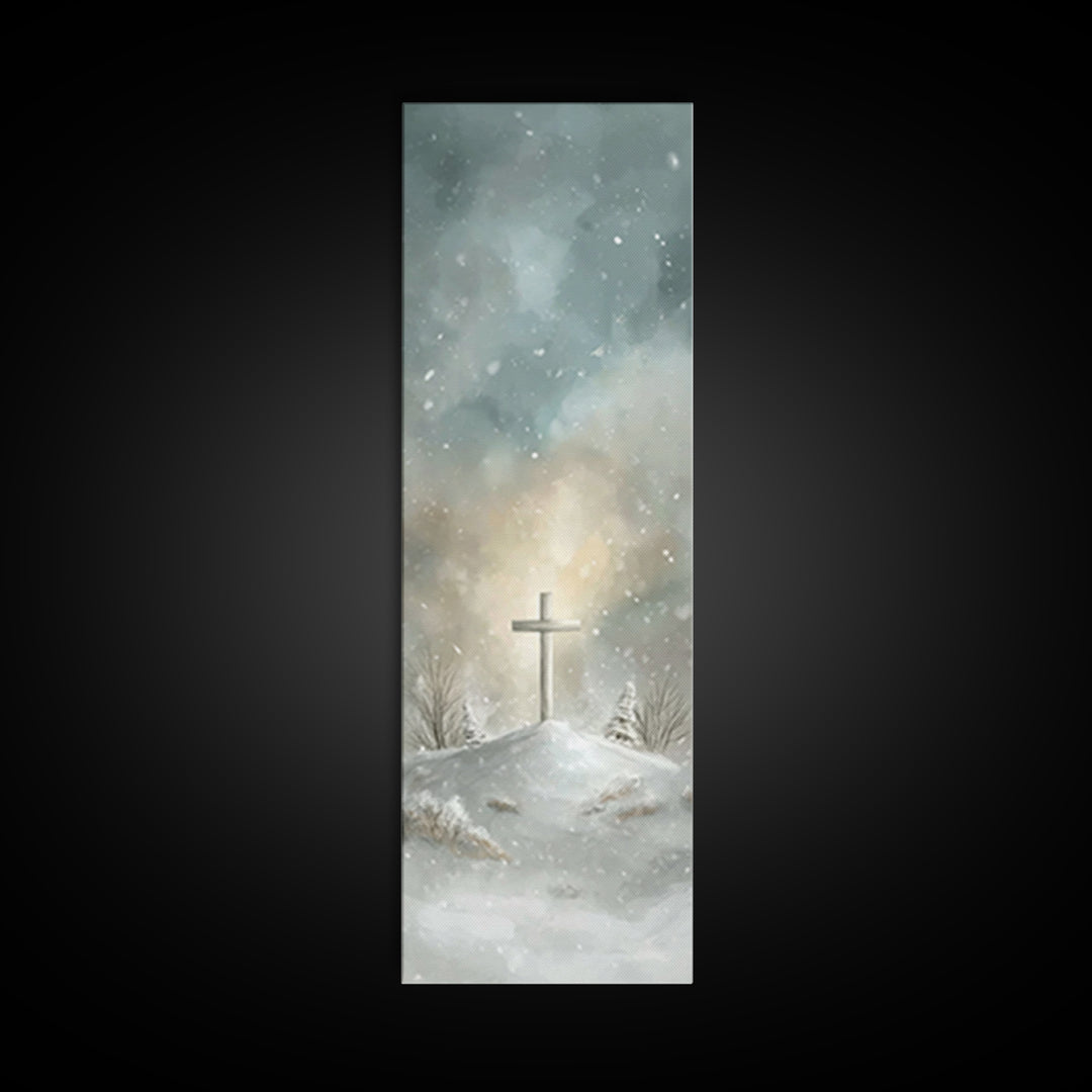 Silent Cross Hope – Framed Canvas Print – Skinny Art – Christian Art Canvas – Christian Wall Art – Christmas Art – Christian Paintings