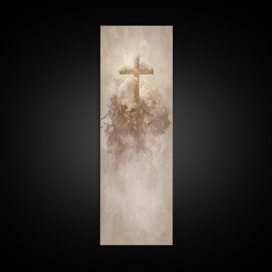 Frosted Cross Peace – Framed Canvas Print – Tall Narrow Wall Art – Christian Art Canvas – Christian Wall Art – Christian Painting – Christm