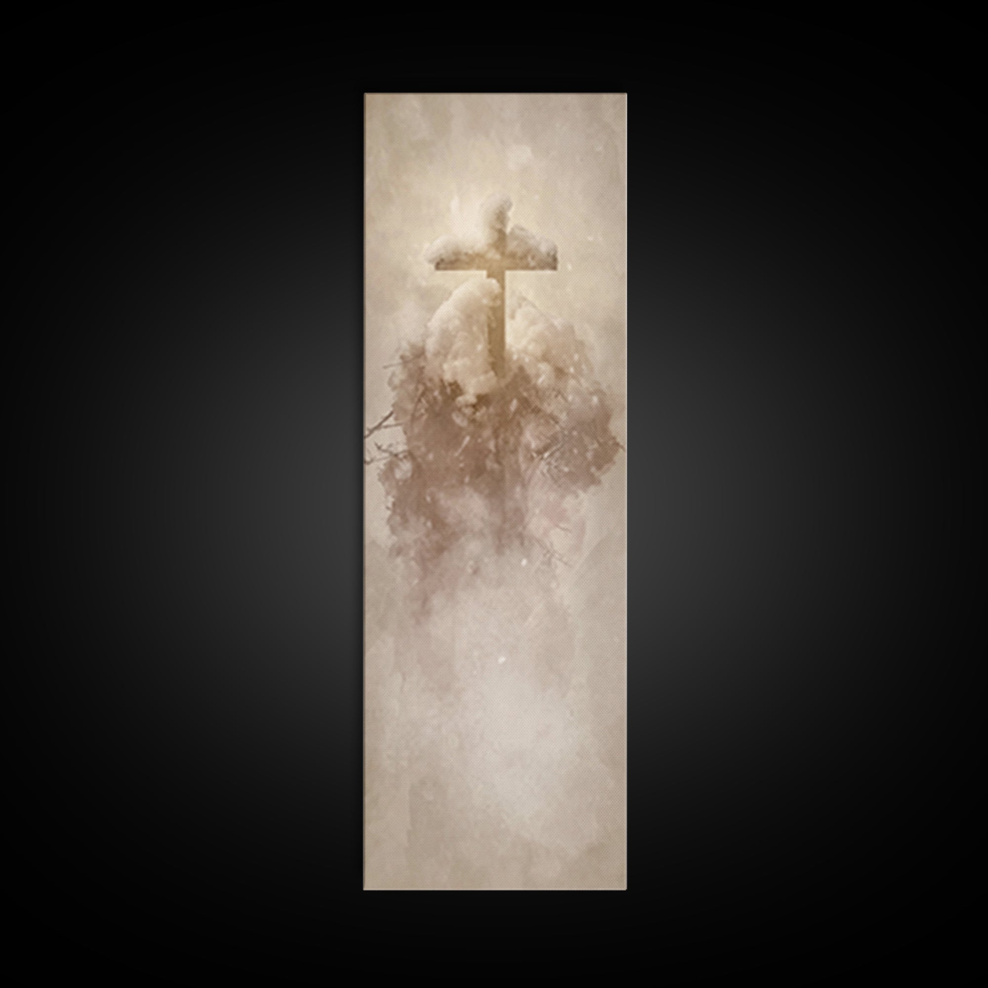 Frosted Cross Peace – Framed Canvas Print – Tall Narrow Wall Art – Christian Art Canvas – Christian Wall Art – Christian Painting – Christm