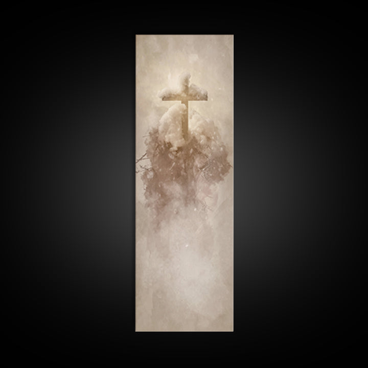 Frosted Cross Peace – Framed Canvas Print – Tall Narrow Wall Art – Christian Art Canvas – Christian Wall Art – Christian Painting – Christm