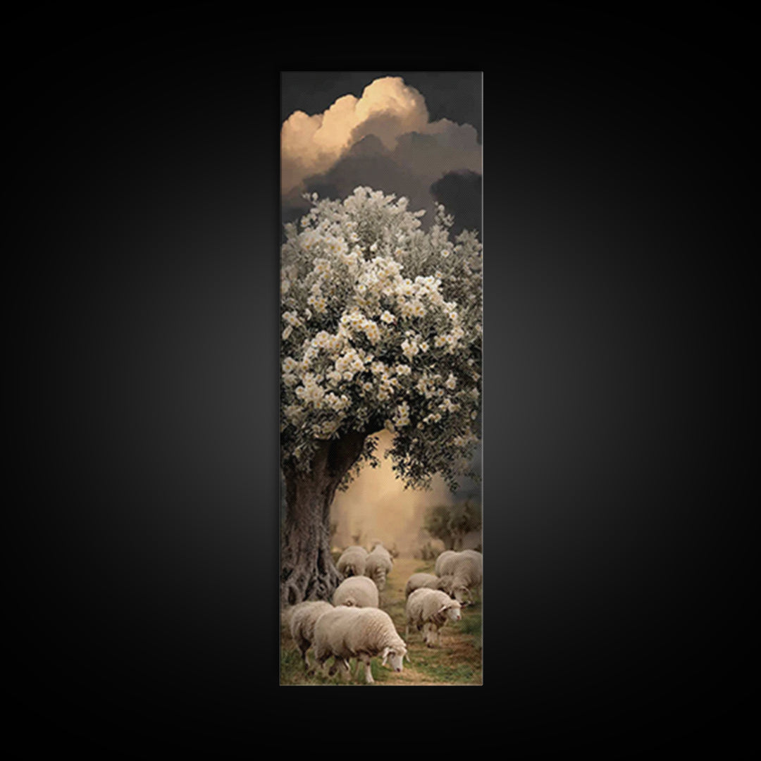 Heavenly Pastures – Framed Canvas Print – Tall Narrow Wall Art – Jesus Painting – Christian Wall Art – Christian Art Canvas
