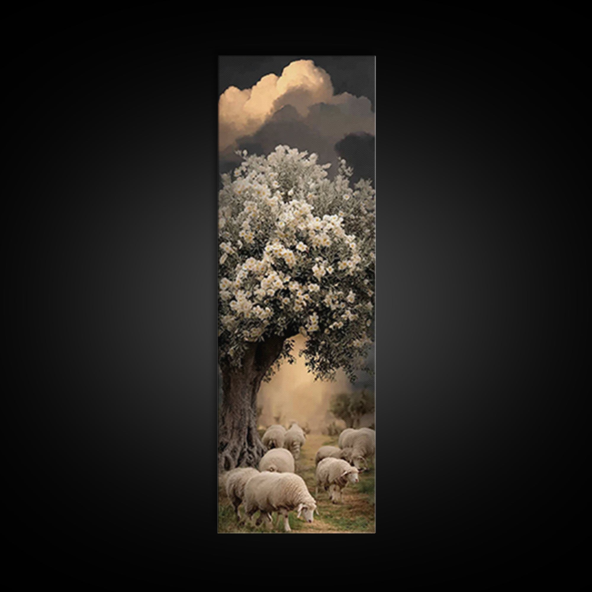 Heavenly Pastures – Framed Canvas Print – Tall Narrow Wall Art – Jesus Painting – Christian Wall Art – Christian Art Canvas