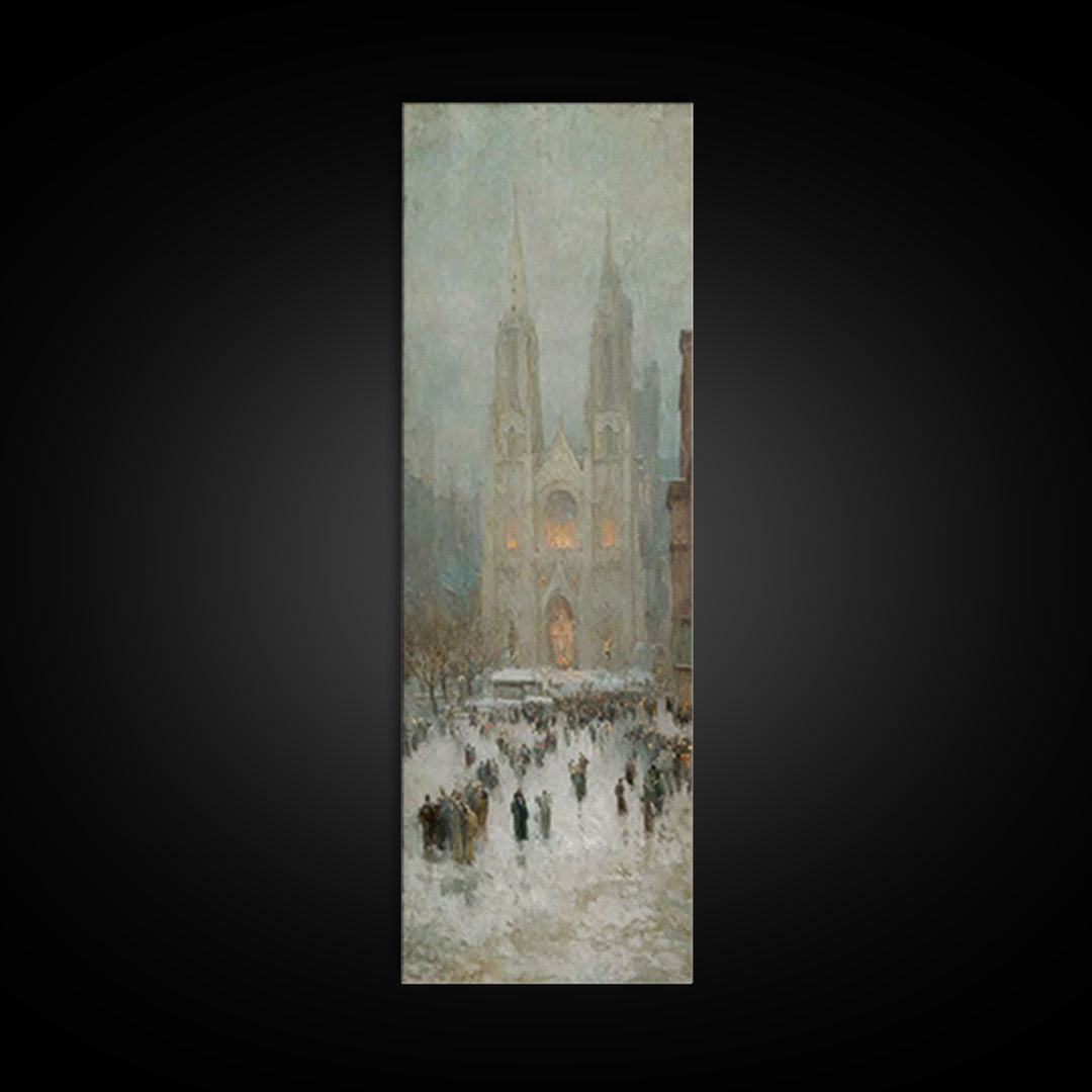 Cathedral Snow Gathering - Framed Canvas Print - Christian Art Canvas - Christmas Wall Art - Tall Skinny Art Print - Christian Painting - H