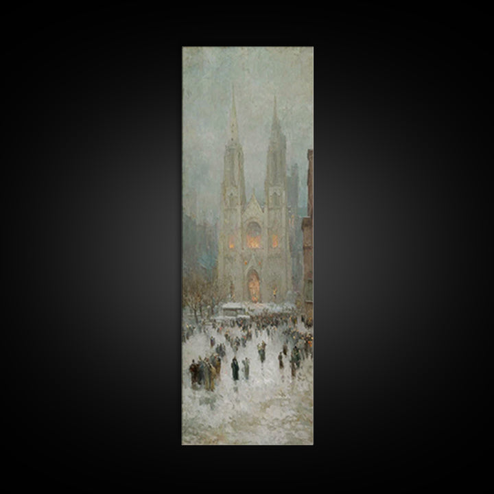 Cathedral Snow Gathering - Framed Canvas Print - Christian Art Canvas - Christmas Wall Art - Tall Skinny Art Print - Christian Painting - H