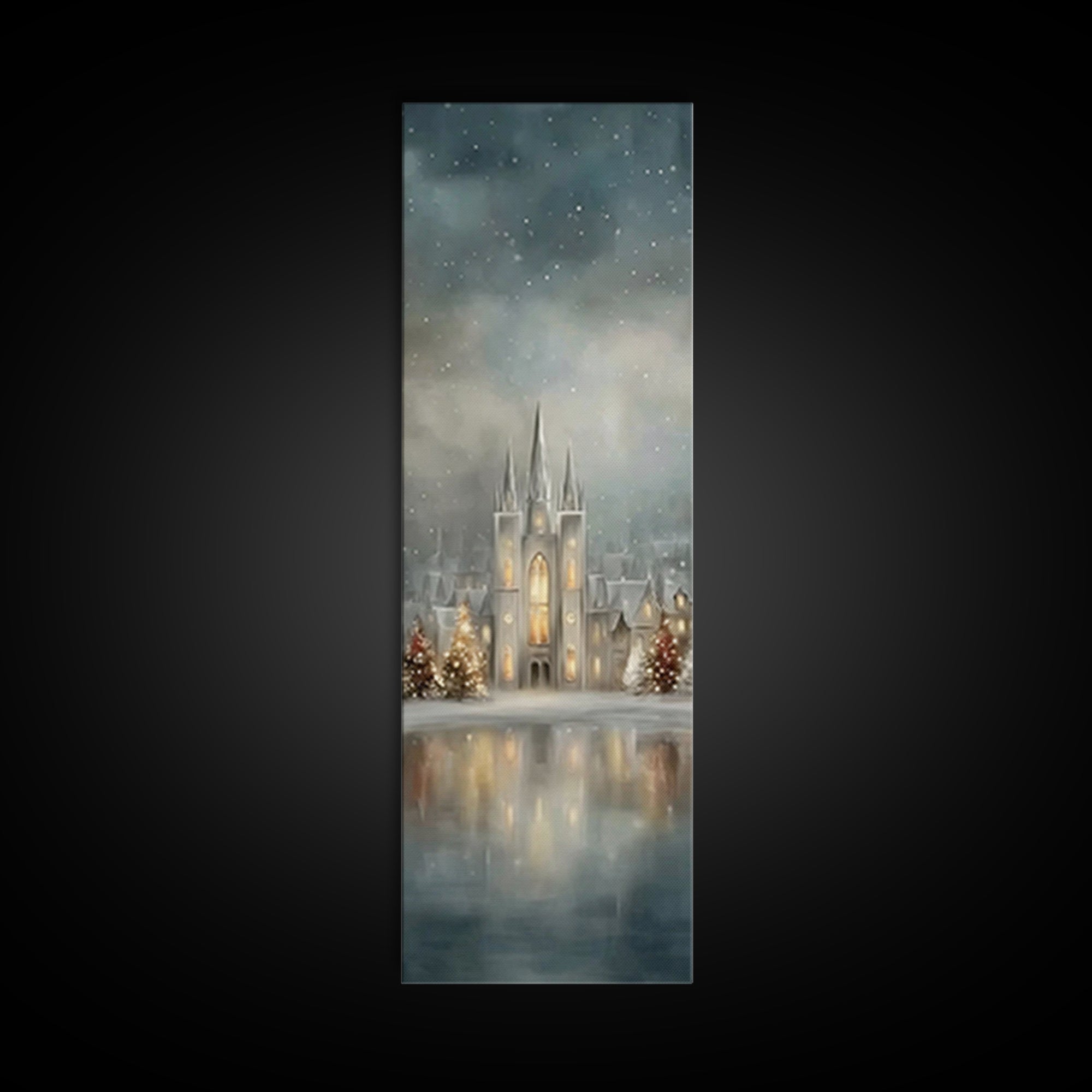 Starry Temple Night - Framed Canvas Print - Christian Art Canvas - Narrow Art - Christian Christmas Decor - Moody Christmas Art - Christian