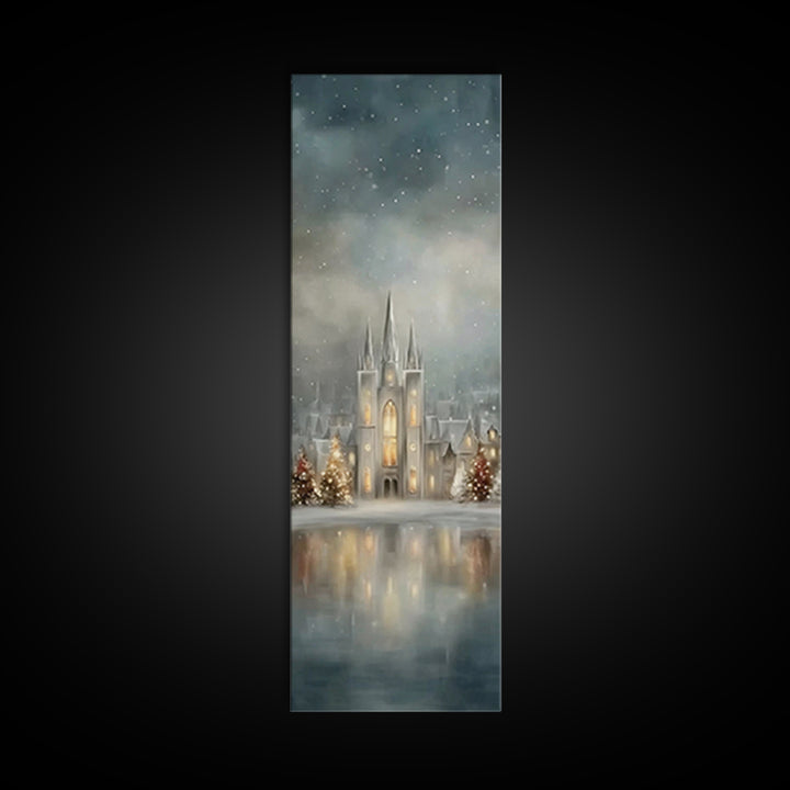 Starry Temple Night - Framed Canvas Print - Christian Art Canvas - Narrow Art - Christian Christmas Decor - Moody Christmas Art - Christian