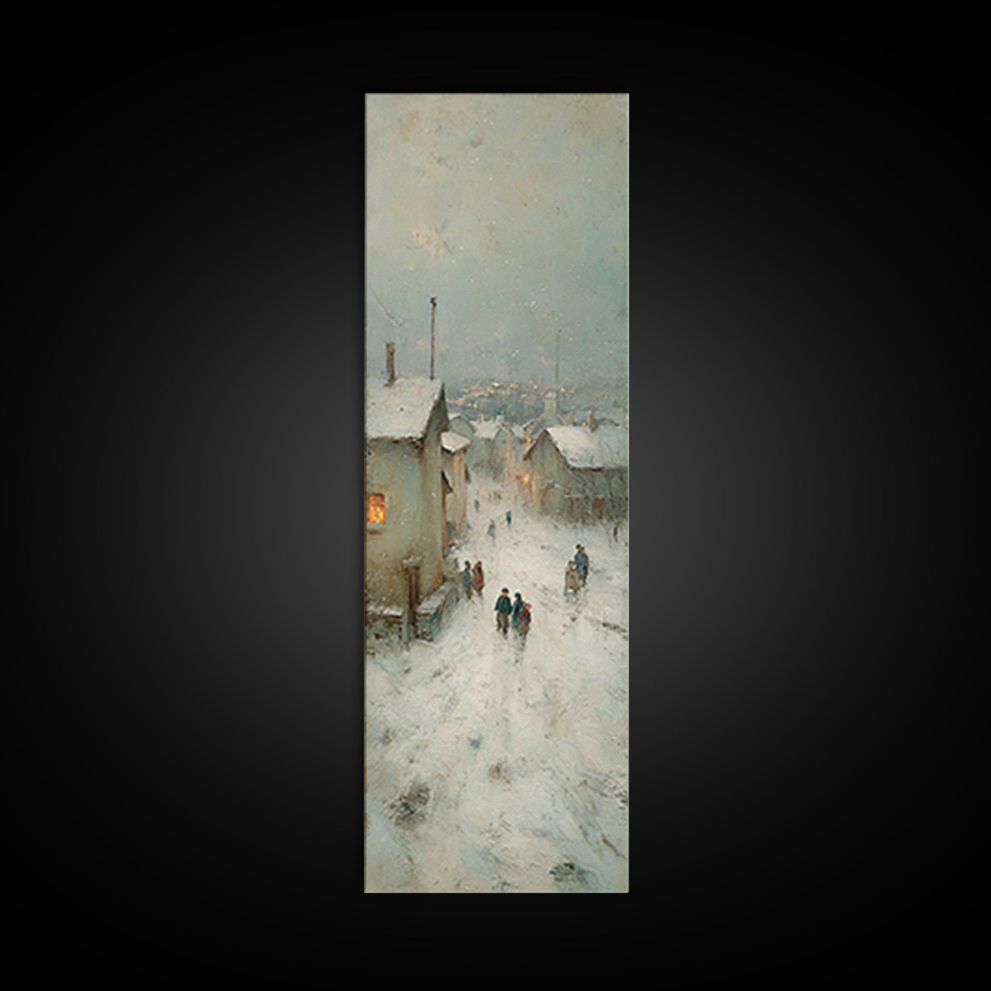 Snowy Village Path - Framed Canvas Print - Christian Wall Art - Skinny Art - Christmas Art Prints - Christian Art Canvas - Vintage Christma