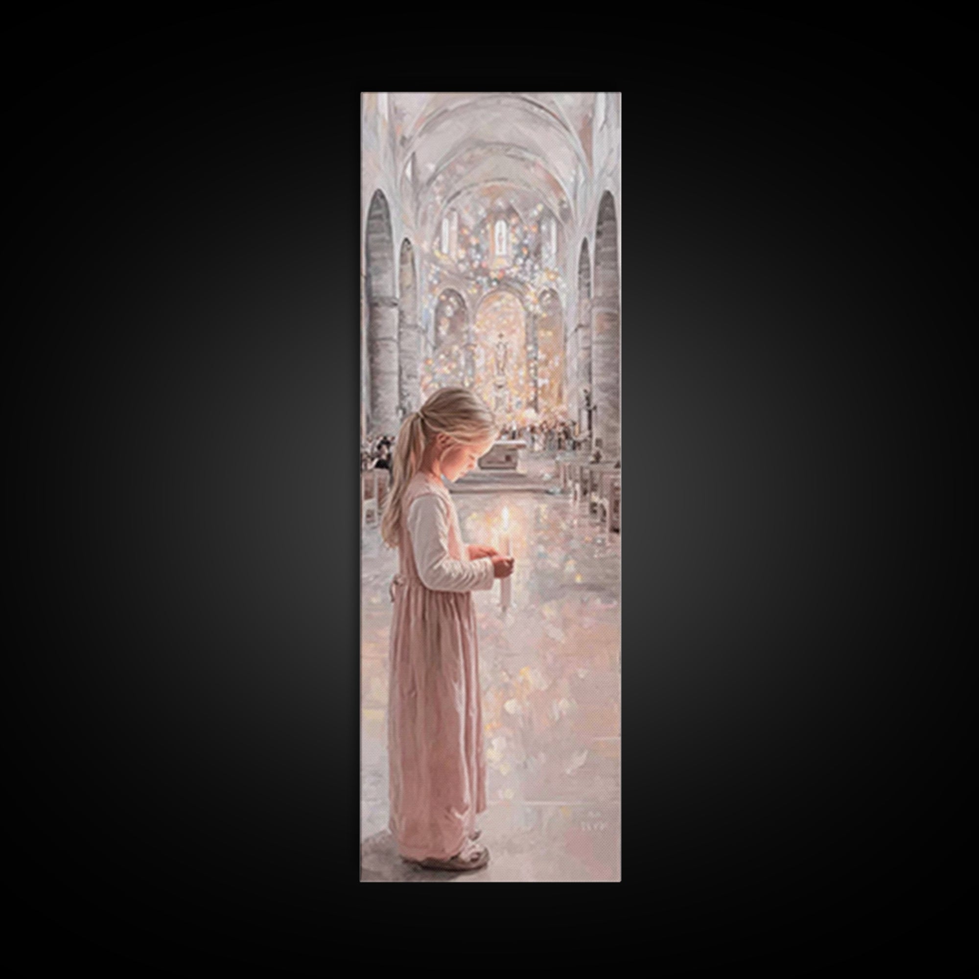Candlelight Prayer – Framed Canvas Print – Christian Wall Art – Christian Art Canvas – Tall Narrow Wall Art – Christian Painting – Christia