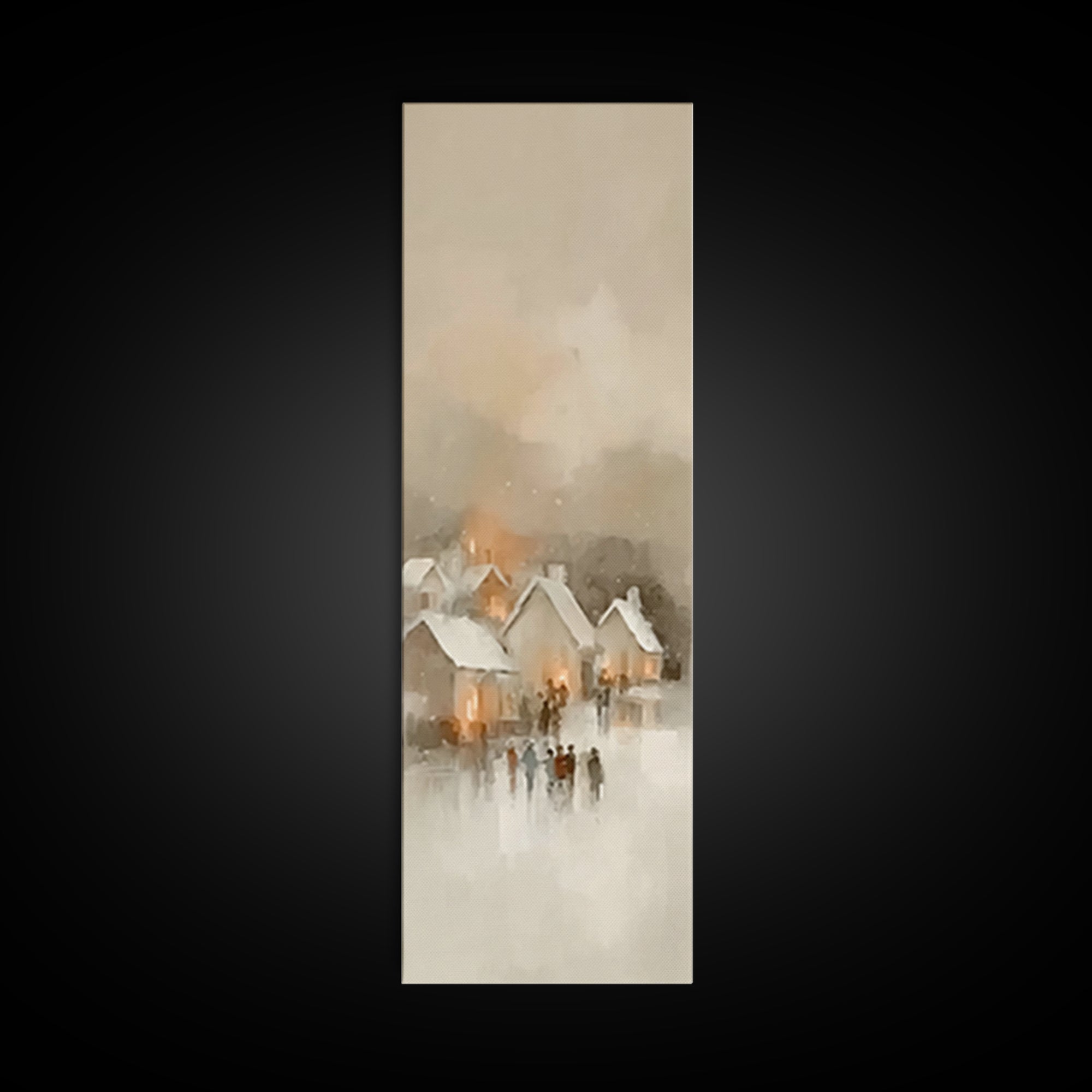 Village Lantern Glow - Framed Canvas Print - Christian Wall Art - Tall Skinny Art Print - Christian Christmas Art - Christian Art Canvas -