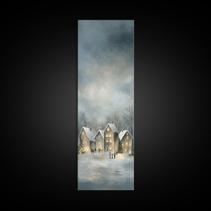Snowfall Village Peace – Framed Canvas Print – Christian Wall Art – Christmas Art – Narrow Art – Christian Art Canvas – Christian Christmas