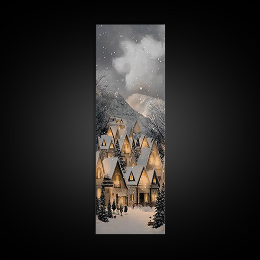 Winter Cottage Harmony – Framed Canvas Print – Christian Christmas Art – Tall Narrow Wall Art – Christian Art Work – Christmas Wall Art – C