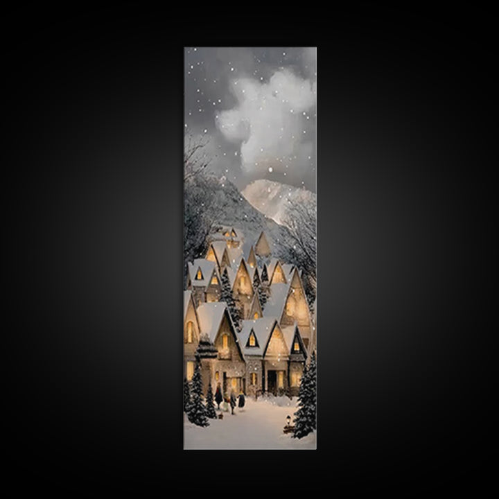 Winter Cottage Harmony – Framed Canvas Print – Christian Christmas Art – Tall Narrow Wall Art – Christian Art Work – Christmas Wall Art – C