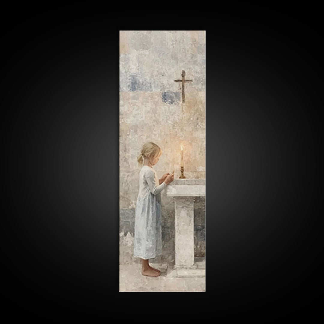 Little Acolyte – Framed Canvas Print | Christian Art Canvas | Minimalist Christian Art | Skinny Art | Christian Wall Art | Christian Painti