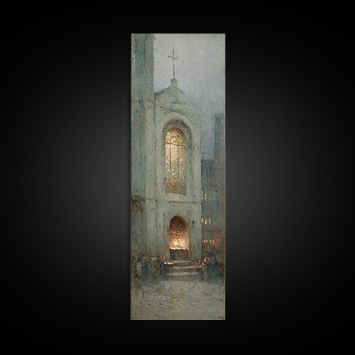 Eternal Chapel Glow – Framed Canvas Print – Christian Wall Art – Christian Art Painting – Vintage Christian Art – Tall Narrow Wall Art